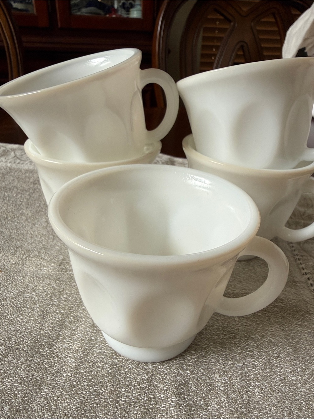 Mid century 1950-60’s Hazel Atlas Thumbprint opaque white milk glass lot 5 cups